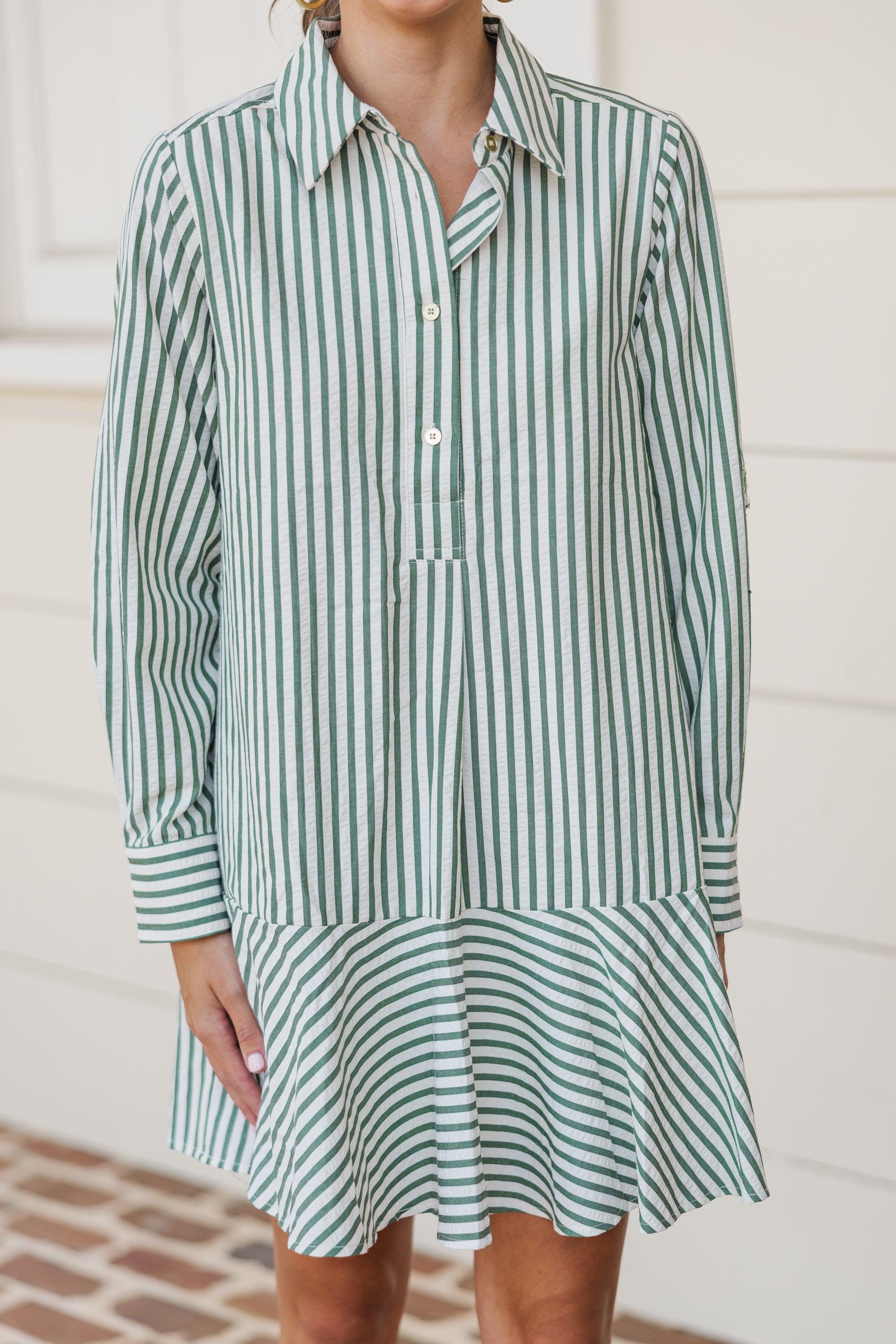 This Is The Day Hunter Green Striped Dress Female Product Image