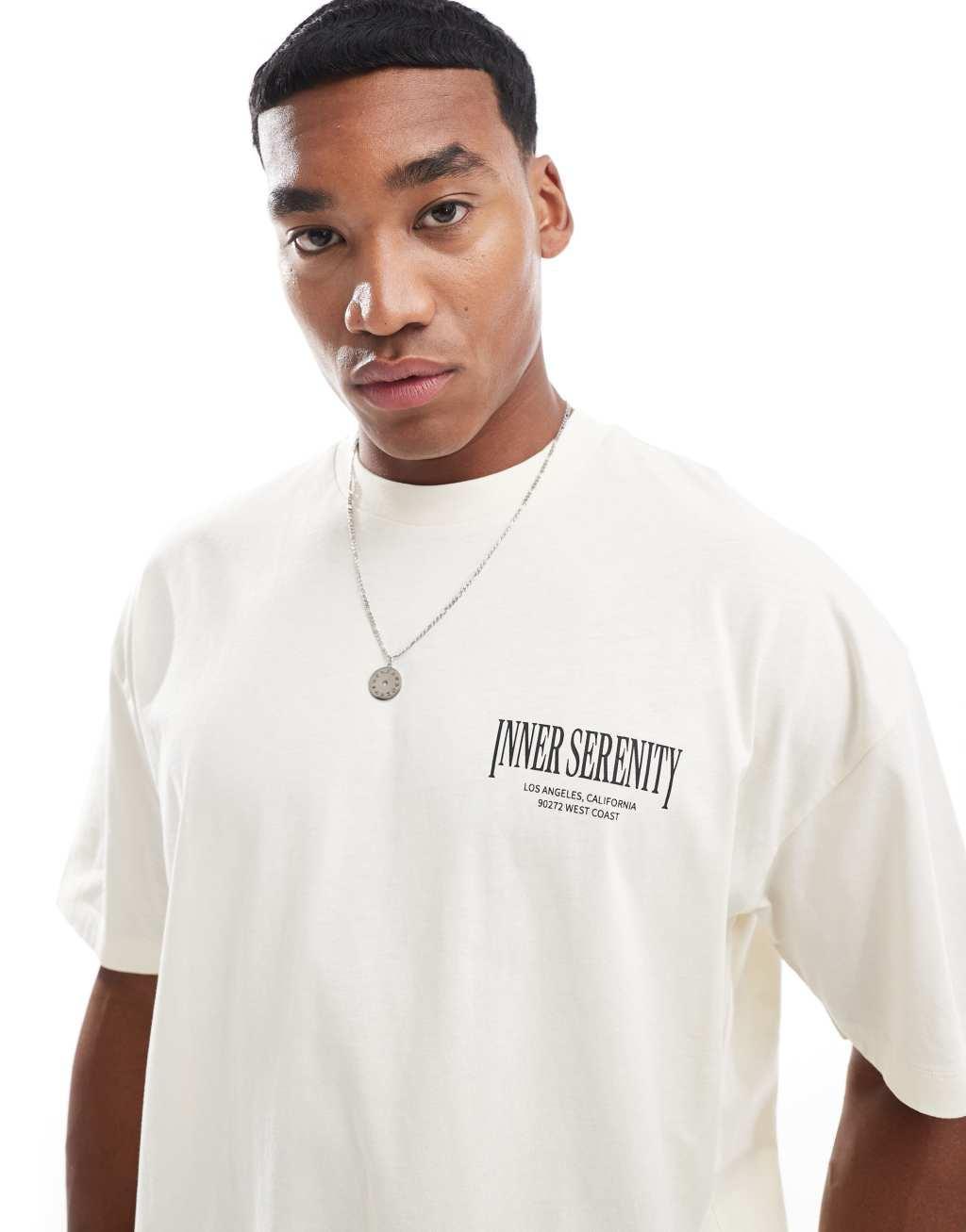 ASOS DESIGN oversized t-shirt in off white with back print Product Image