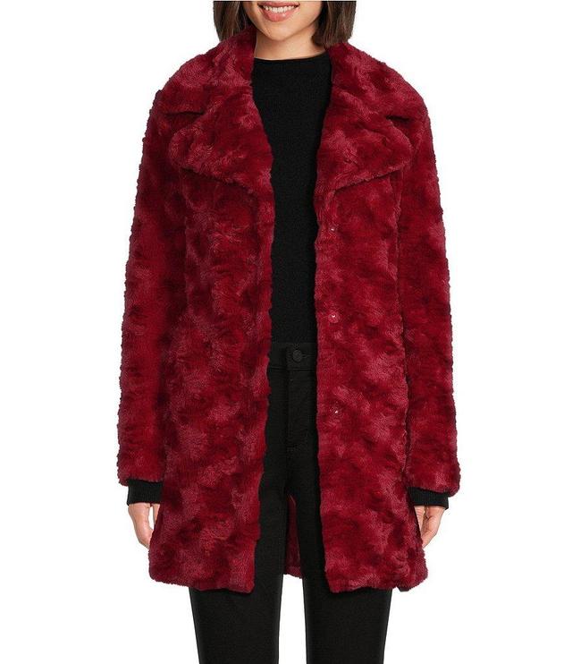 Kenneth Cole New York Grooved Faux Fur Notch Lapel Long Sleeve Cozy Coat Product Image