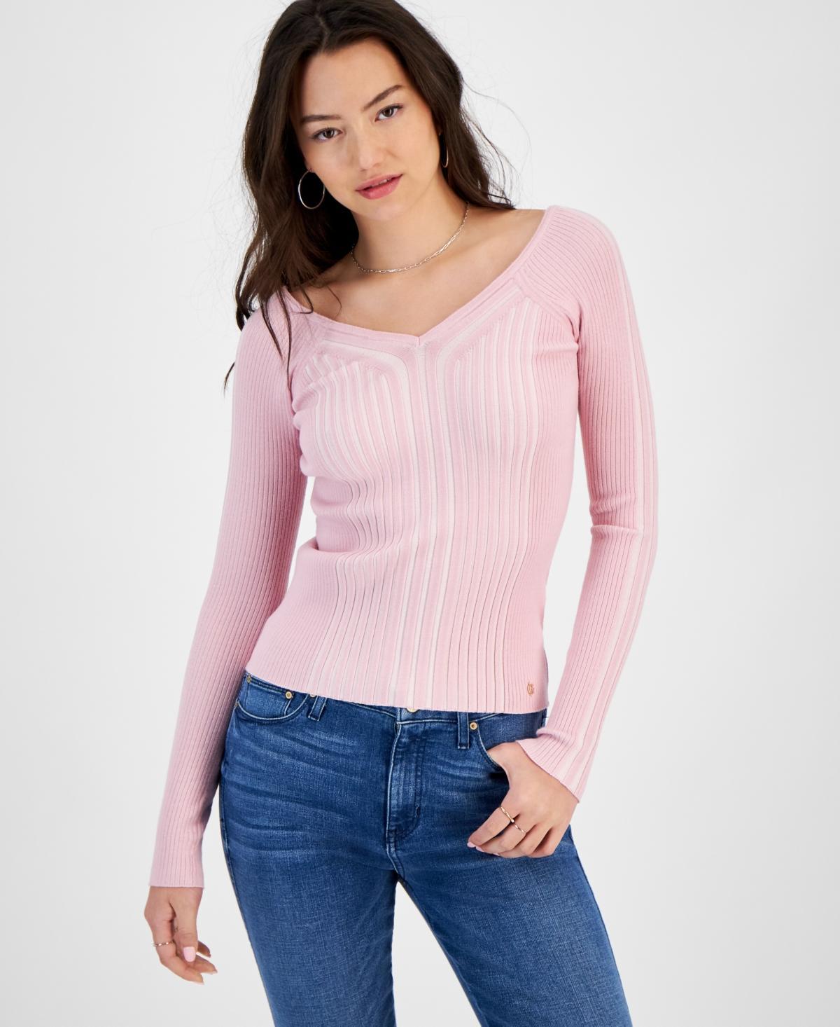 Guess Womens Allie V-Neck Ribbed Sweater Product Image