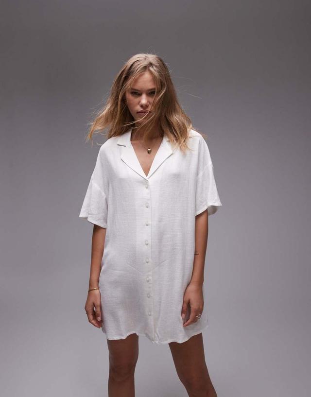 Topshop linen souvenir shirt dress in ivory Product Image