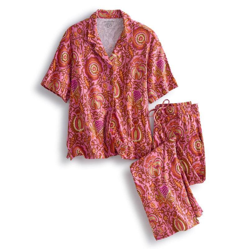 Vera Bradley Button-Down Pajama Set Women in Marrakesh Ibis Rose Pink/Red Large Product Image