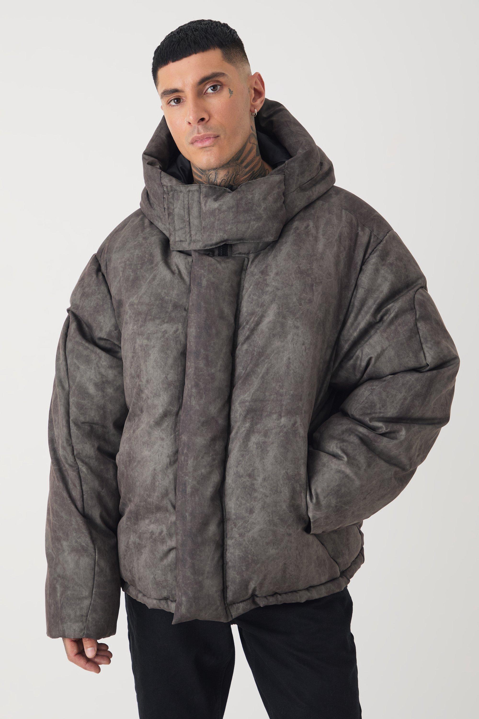 Mens Tall Oversized Extreme Padded Fit Puffer Jacket In Grey, Grey Product Image