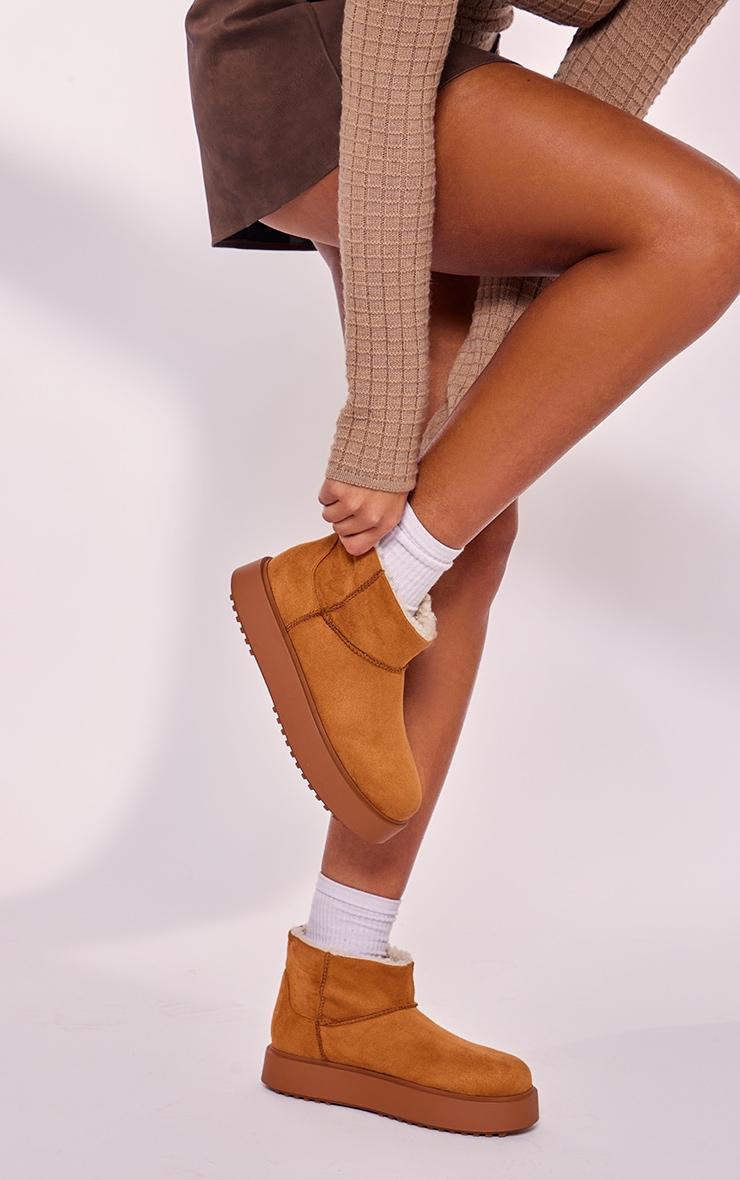 Chestnut Faux Suede Round Toe Thick Flat Sole Ankle Boots product image