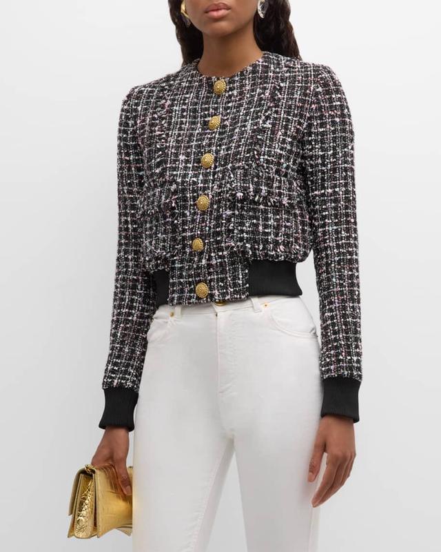 Buttoned Metallic Tweed Bomber Jacket Product Image