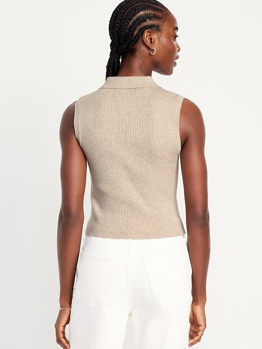 Rib-Knit Crop Polo Sweater Product Image