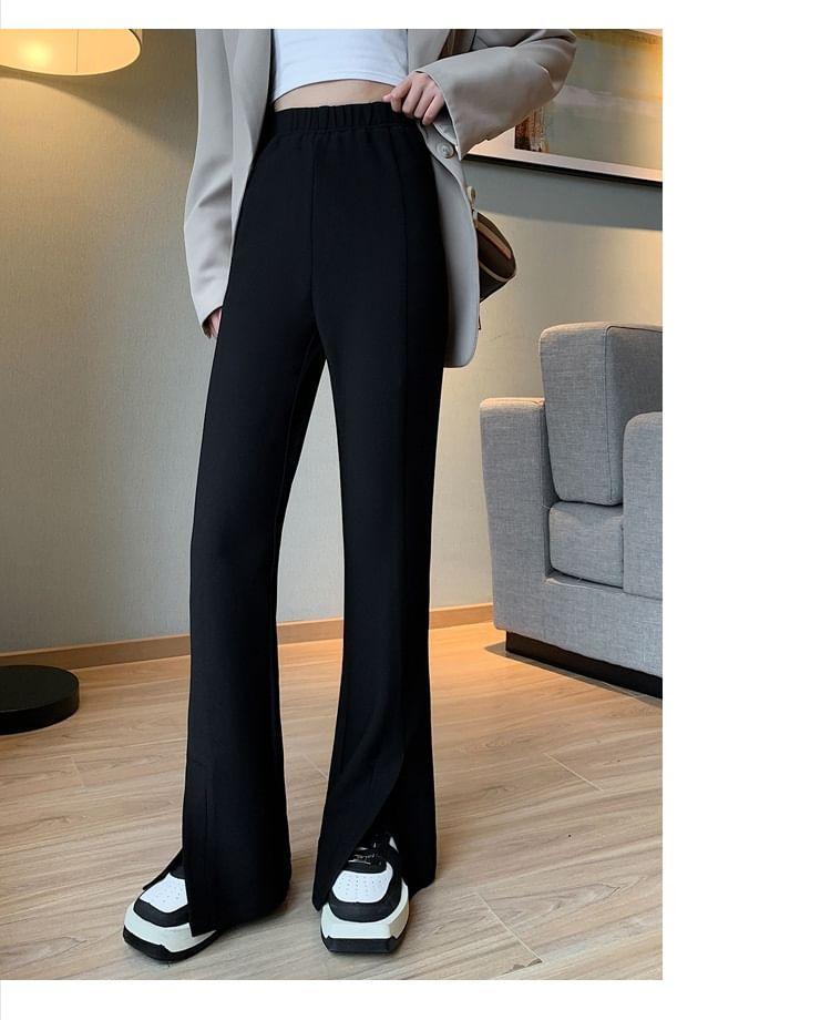 High Waist Plain Slit Hem Bootcut Pants Product Image