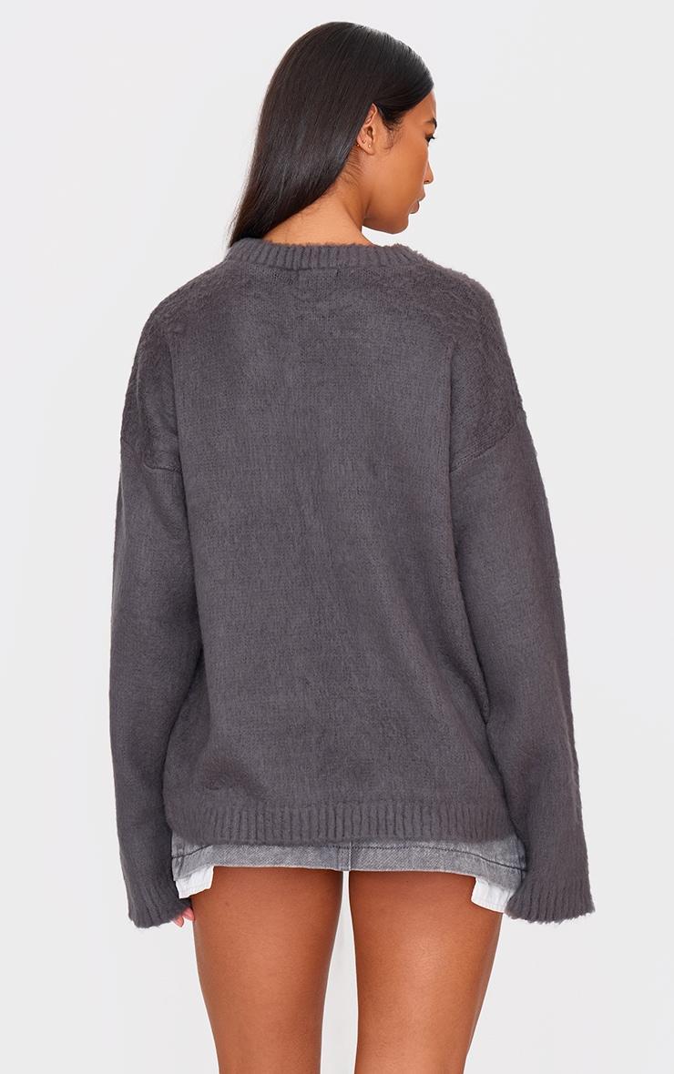 Grey Fluffy Knit Oversized Sweater Product Image