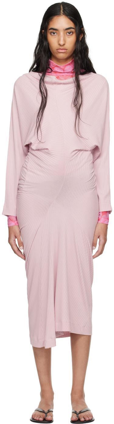 DRIES VAN NOTEN Pink Ribbed Midi Dress In 406 Light Lilac Product Image