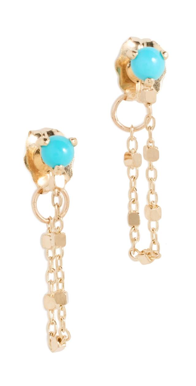 Zoe Chicco 14k Turquoise Square Bead Chain Huggie Earrings  - Size: One Size - Gender: female Product Image