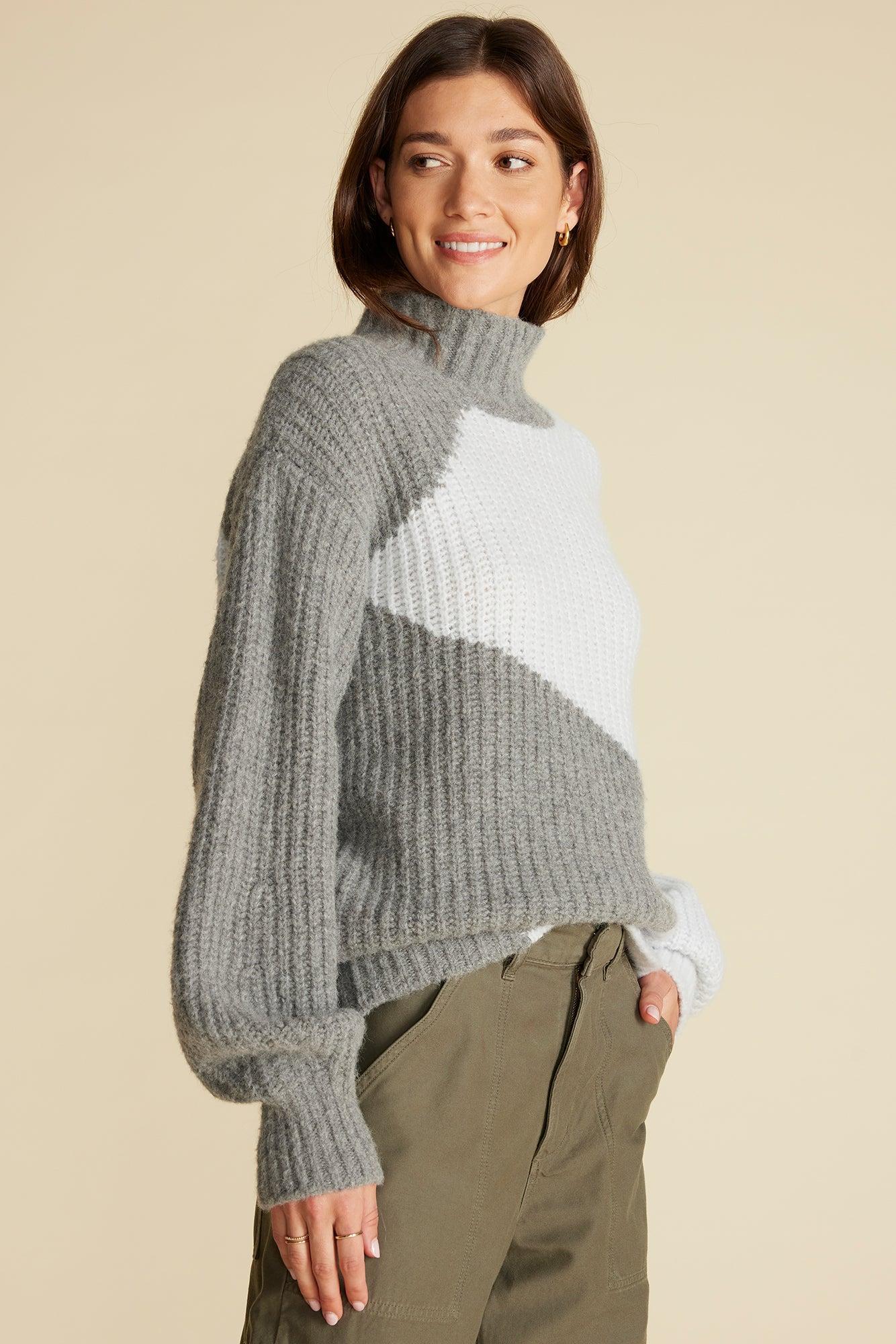 Veira Turtleneck Sweater - Sky Blue and Grey Product Image