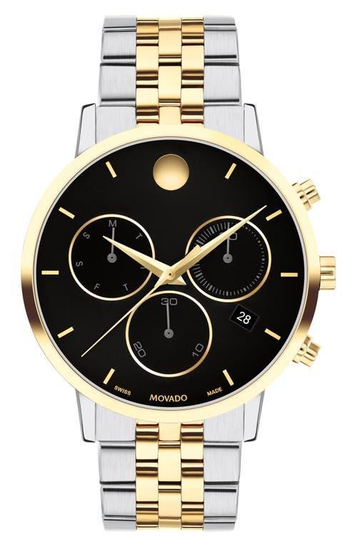 Men's Movado MuseumÂ® Classic Two-Tone PVD Chronograph Watch with Black Dial and Date Window (Model: 0607777) Product Image