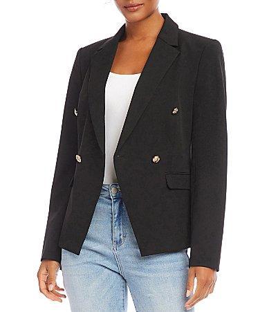 Karen Kane Stretch Woven Notch Lapel Collar Long Sleeve Button-Front Fitted Double Breasted Blazer Product Image