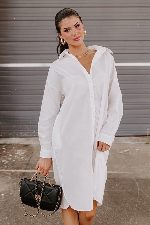 Born To Be Stylish Button Up Dress In White Product Image