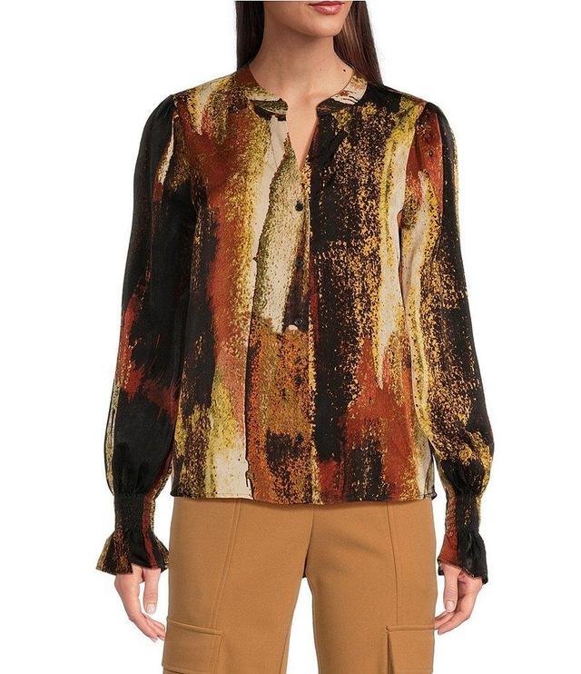 DKNY by Donna Karan Printed Long Sleeve Split Neck Blouse Product Image