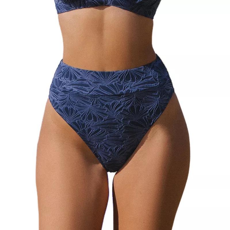 Womens CUPSHE Floral Textured Banded Highrise Bikini Bottoms Product Image