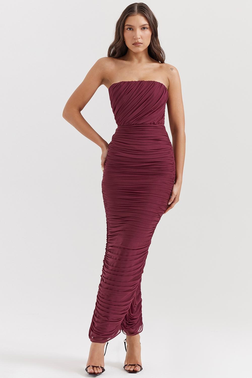 Sapphire Wine Gathered Maxi Dress Product Image