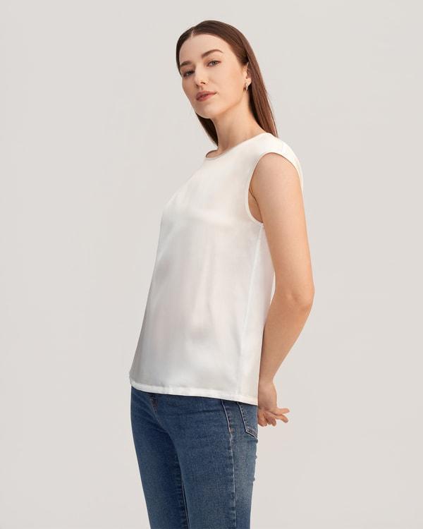 Basic Cap Sleeves Silk Tee Product Image