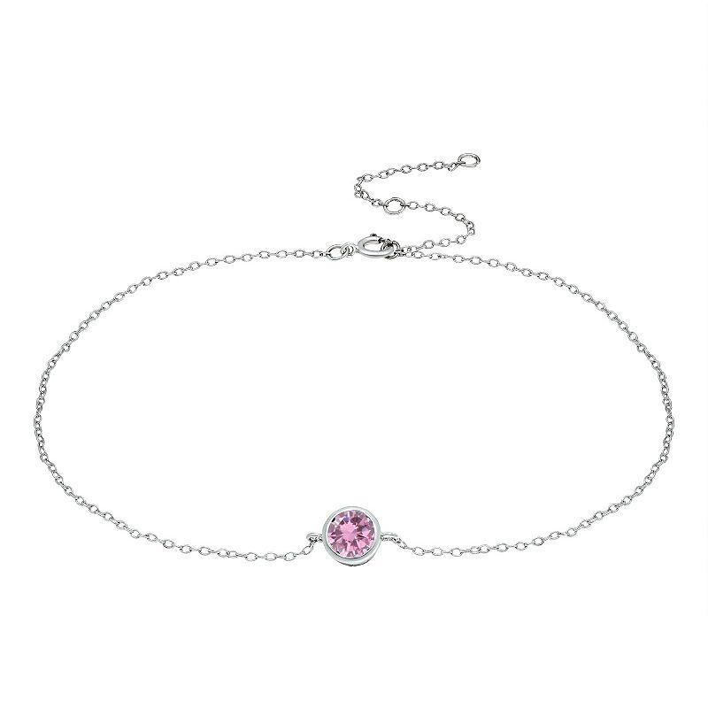 Aleure Precioso Sterling Silver Gemstone Bezel Set Station Anklet, Womens Pink Product Image