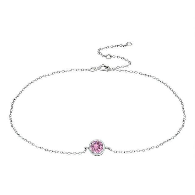 Aleure Precioso Sterling Silver Gemstone Bezel Set Station Anklet, Womens Pink Product Image