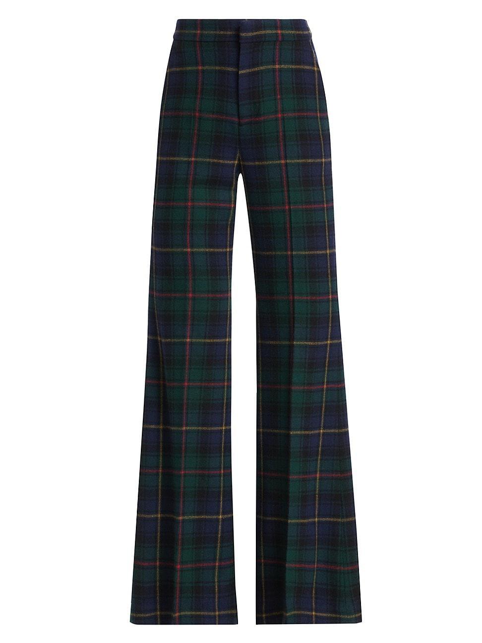 Womens Flared Tartan Wool Trousers Product Image