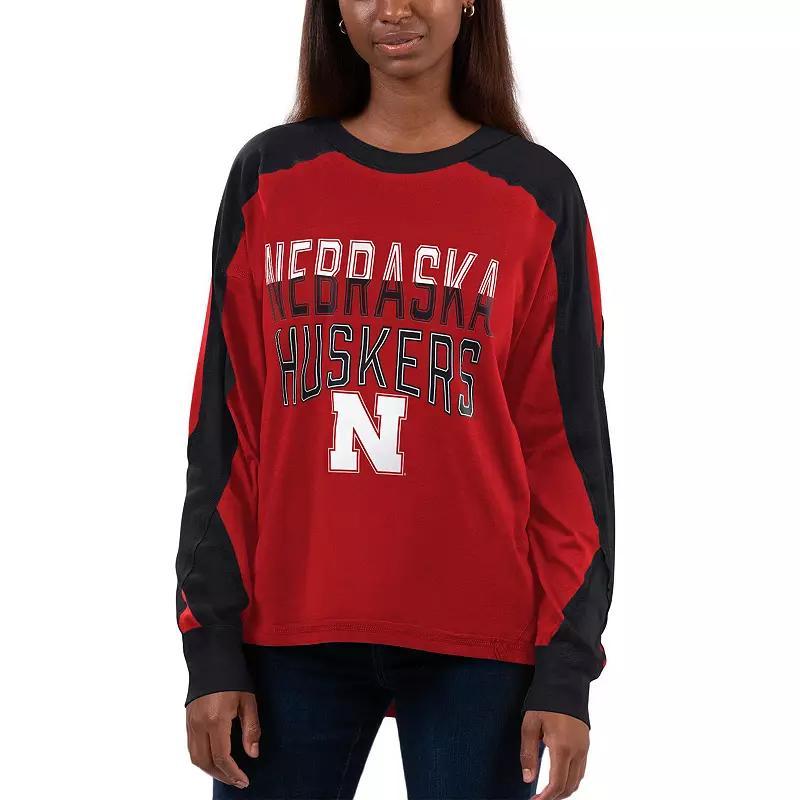 Womens G-III 4Her by Carl Banks Ash/Scarlet Nebraska Huskers Smash Oversized Long Sleeve T-Shirt Product Image