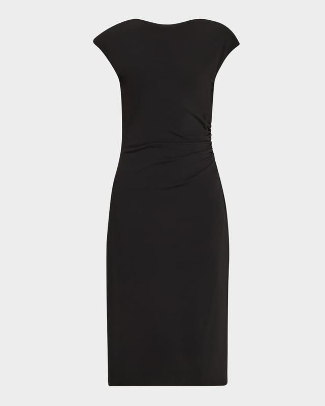 Ruched Boat-Neck Knee-Length Jersey Dress Product Image