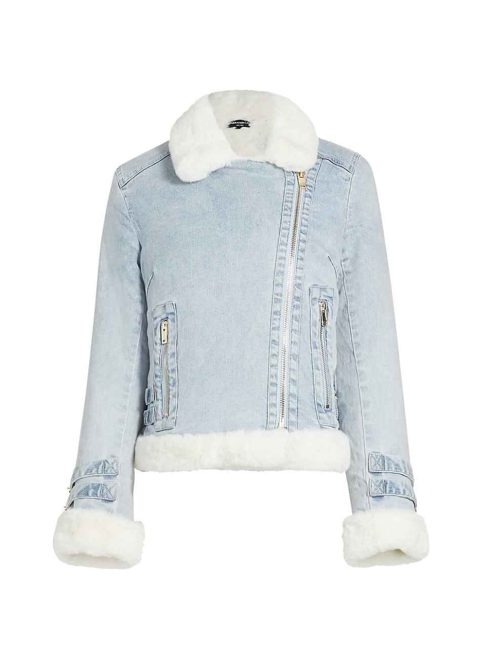 Womens Molly Denim & Faux Fur Moto Jacket Product Image