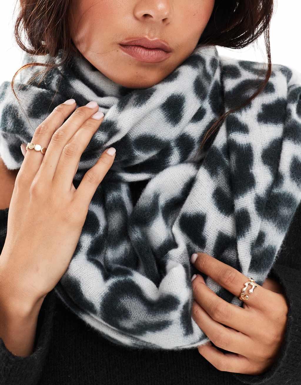 ASOS DESIGN scarf with tonal gray leopard design Product Image