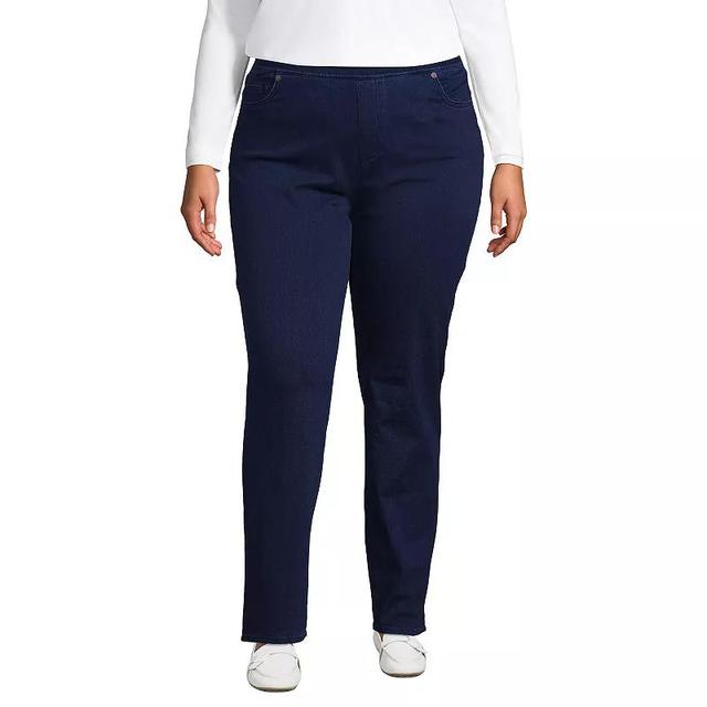 Plus Size Lands End Starfish Mid-Rise Pull-On Knit Straight-Leg Jeans, Womens Product Image