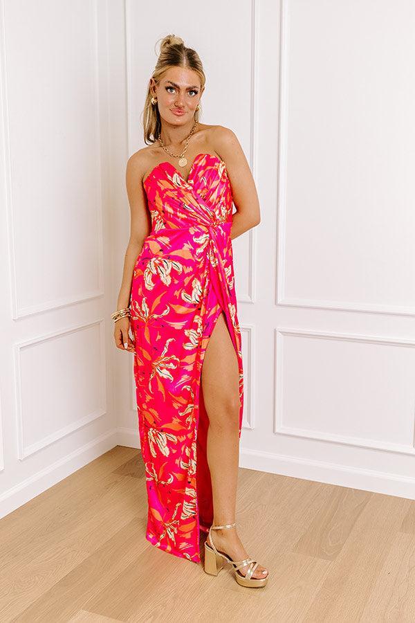 Gala Ready Satin Maxi Dress in Hot Pink Product Image