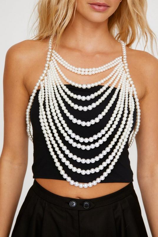 Pearl Drape Cowl Halter Top  Product Image