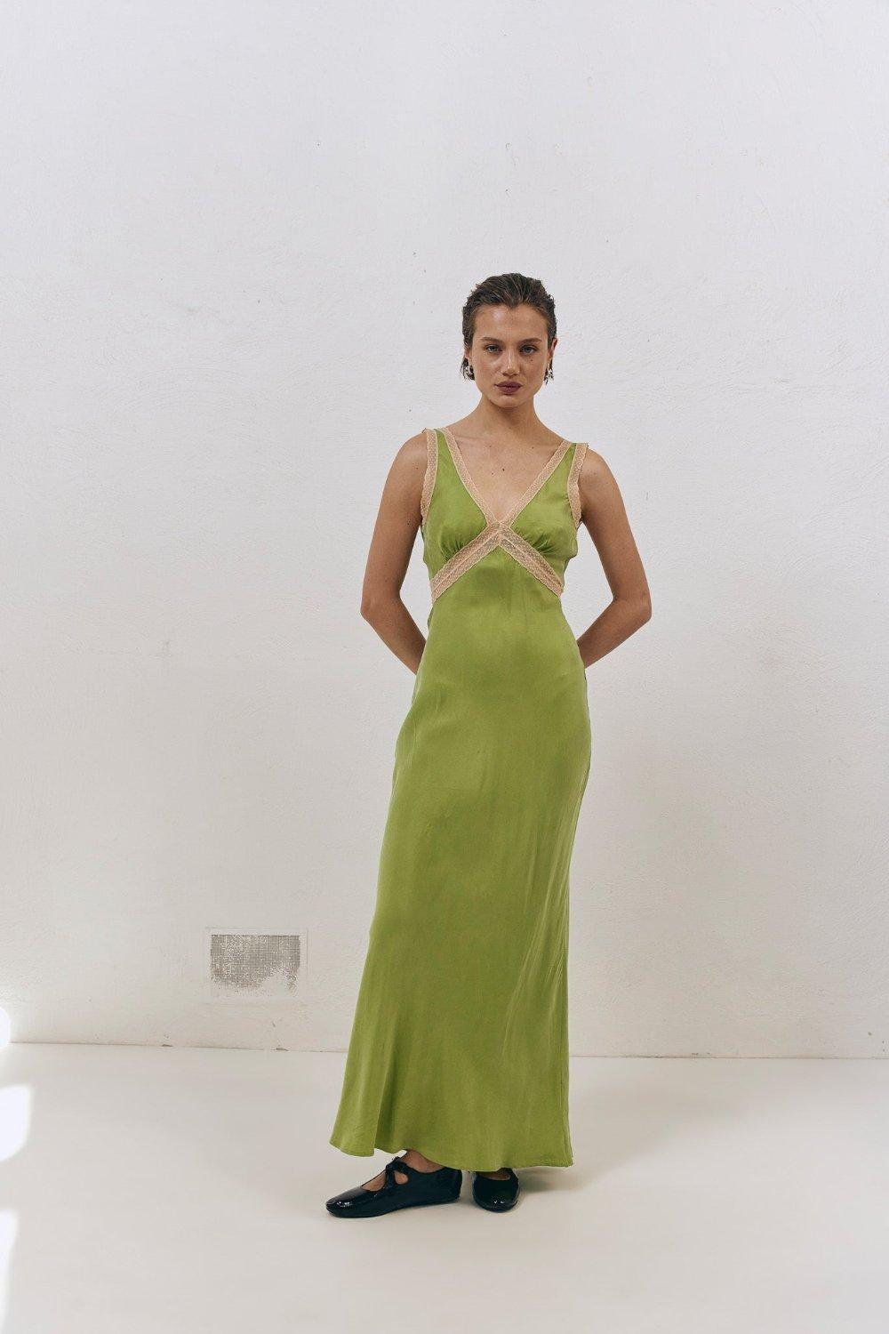 Meet Me On The Dance Floor Bias Cut Maxi Dress Lime Product Image