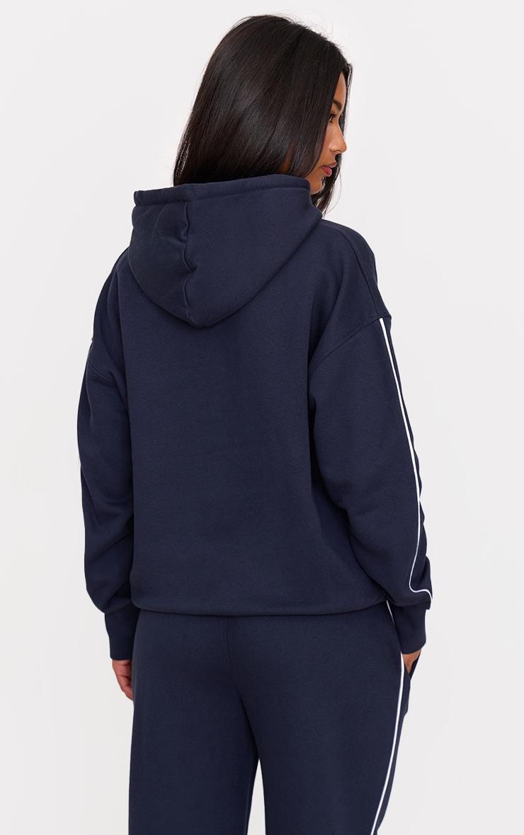 Navy Borg Embroidered Sportive Hoodie Product Image