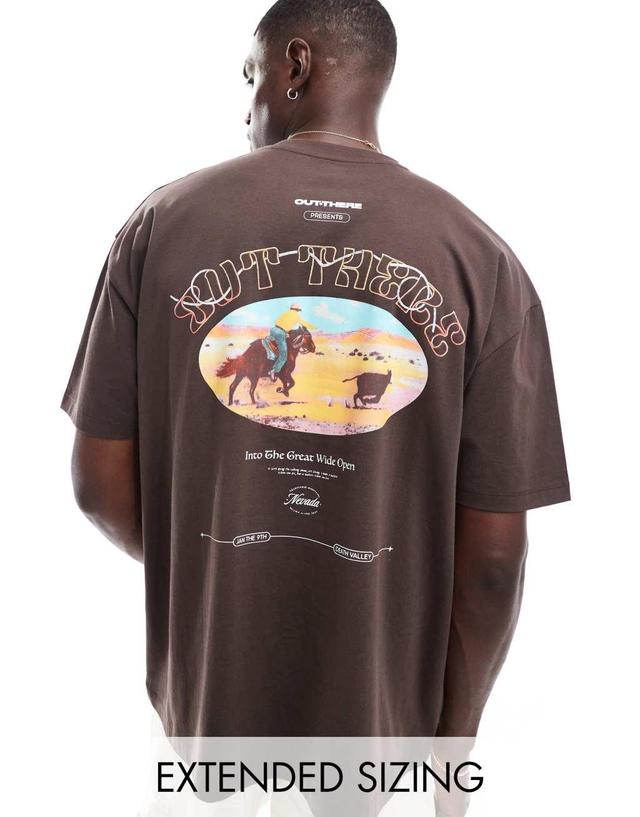 ASOS DESIGN oversized T-shirt with back print in brown Product Image