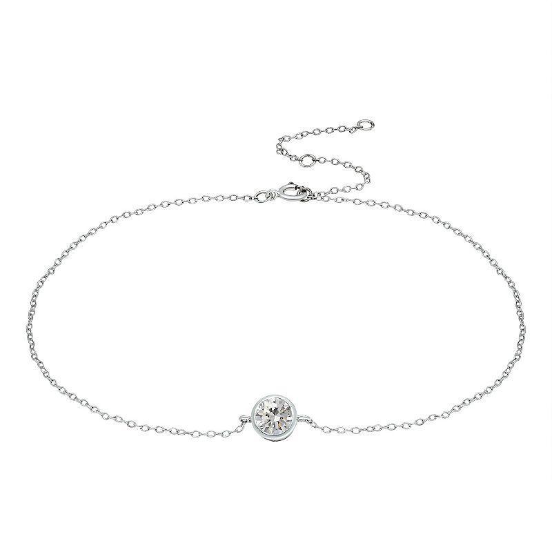 Cubic Zirconia Round Bezel Stone Ankle Bracelet in Sterling Silver or 18K Gold-Plated Sterling Silver Product Image