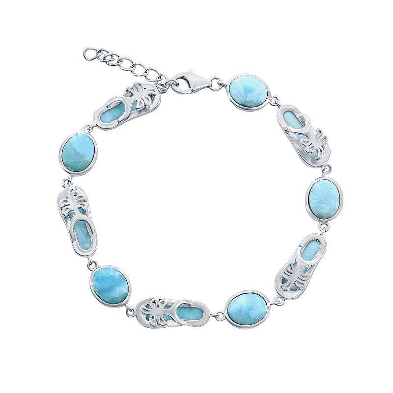 Sterling Silver Larimar Sandal Link Bracelet, Womens Blue Product Image