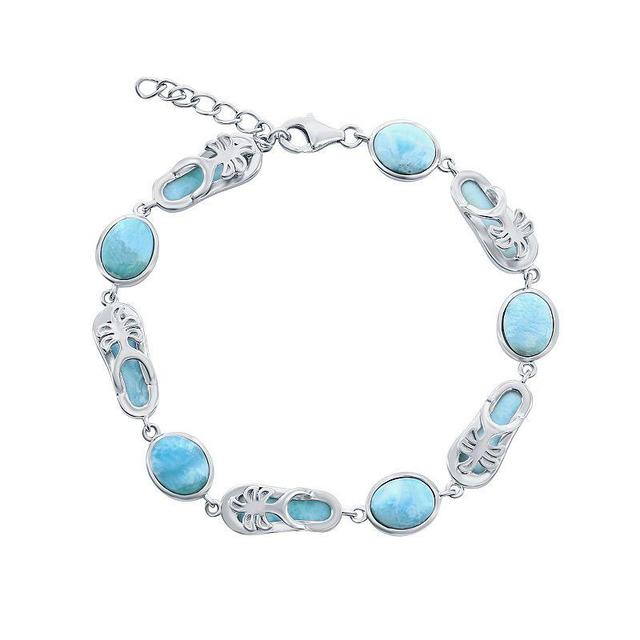 Sterling Silver Larimar Sandal Link Bracelet, Womens Blue Product Image