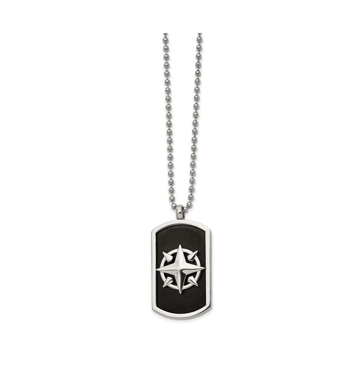 Mens Black Stainless Steel Compass Dog Tag Necklace Product Image