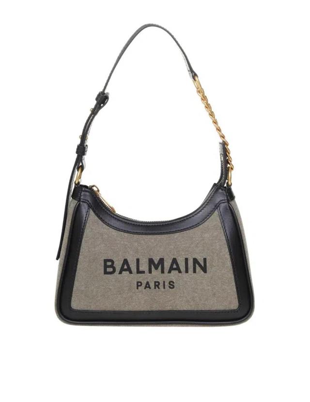 BALMAIN Shoulder Bag In Canvas In Kaki/noir Product Image