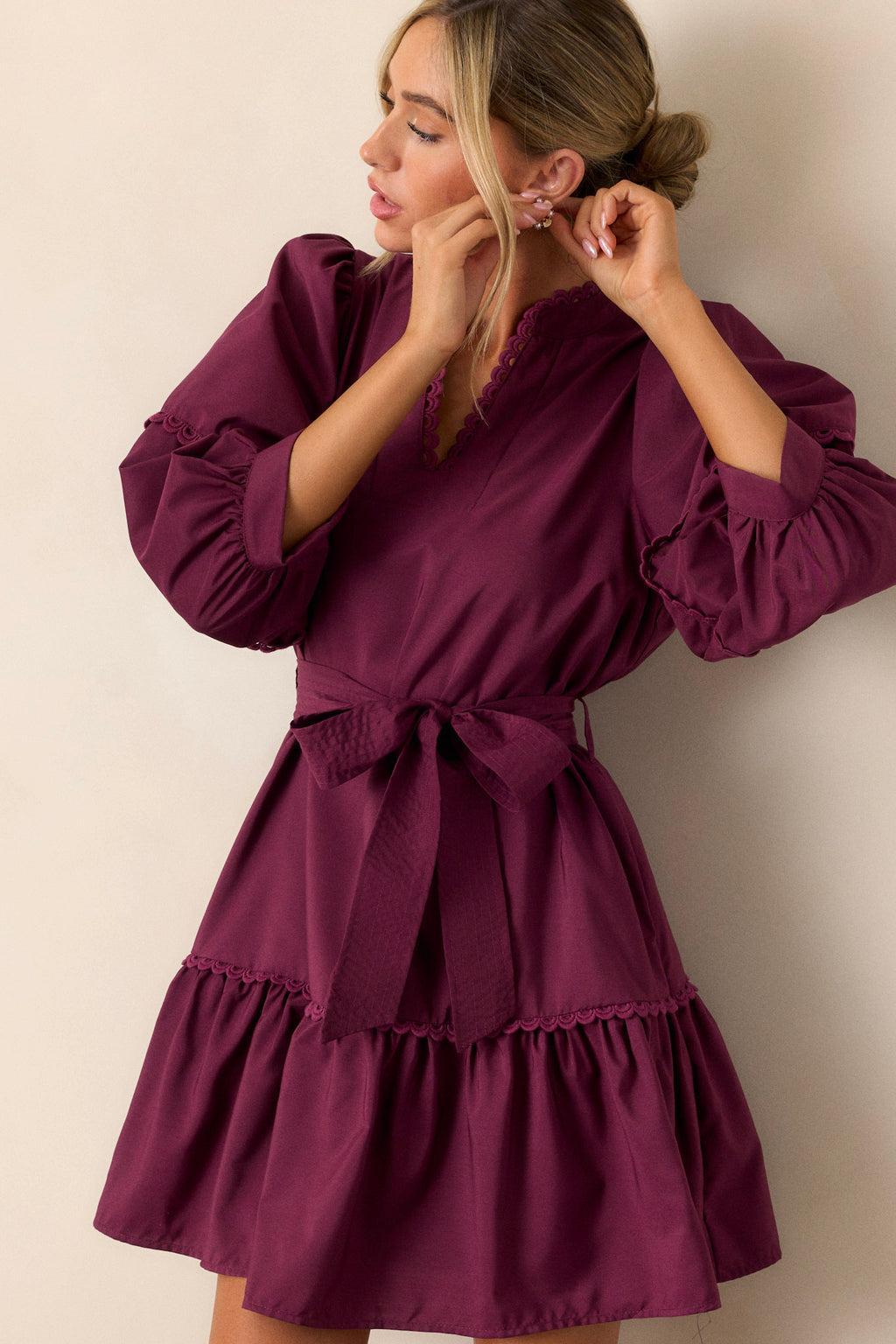 Fire and Rain Plum Bishop Sleeve Mini Dress Product Image