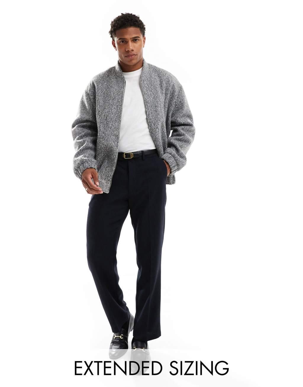 ASOS DESIGN oversized wool look bomber jacket in gray Product Image