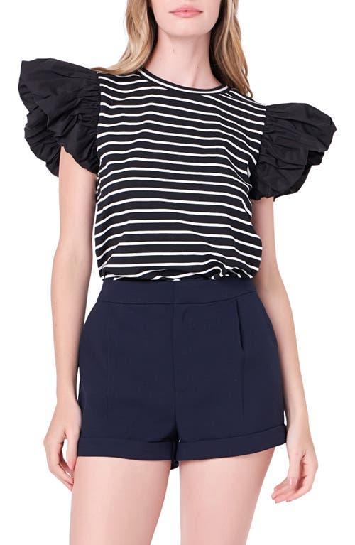 English Factory Mixed Media Stripe Ruffle Sleeve Top Product Image