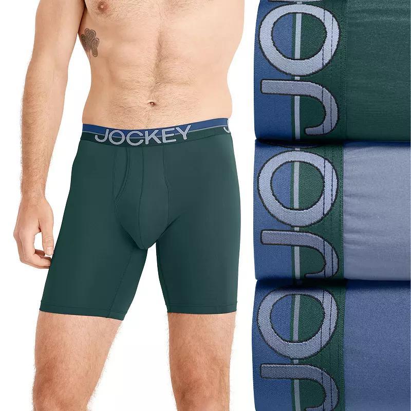 Mens Jockey Infinite Cool 3-pk Microfiber Stretch 8 Long Leg Boxer Briefs Cactus Green Team Product Image