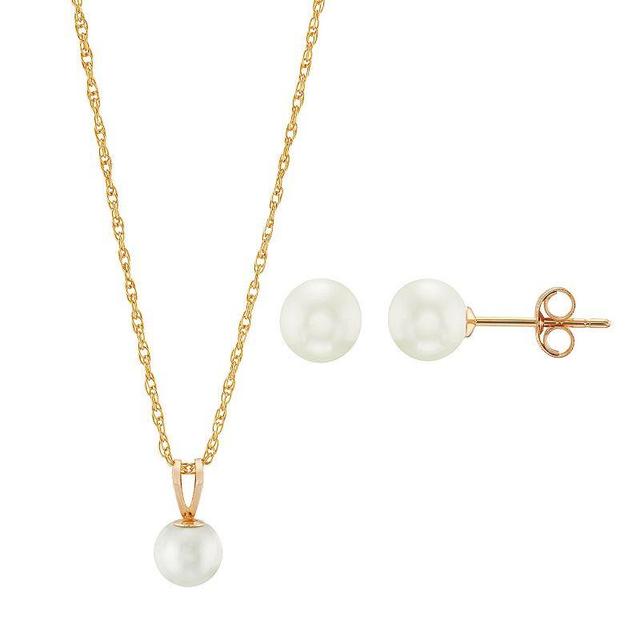 Everlasting Gold 10k Gold Freshwater Cultured Pearl Pendant & Stud Earring Set, Womens Product Image