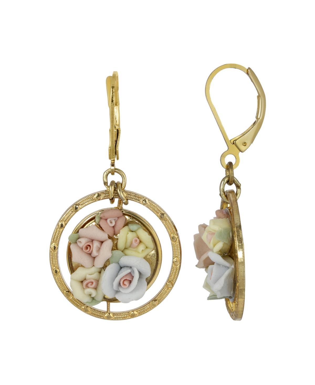 1928 Gold Tone & Porcelain Flowers Round Drop Earrings, Womens, Multicolor Product Image