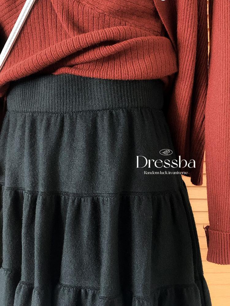 High Waist Plain Tiered Knit Mini A-Line Skirt Product Image