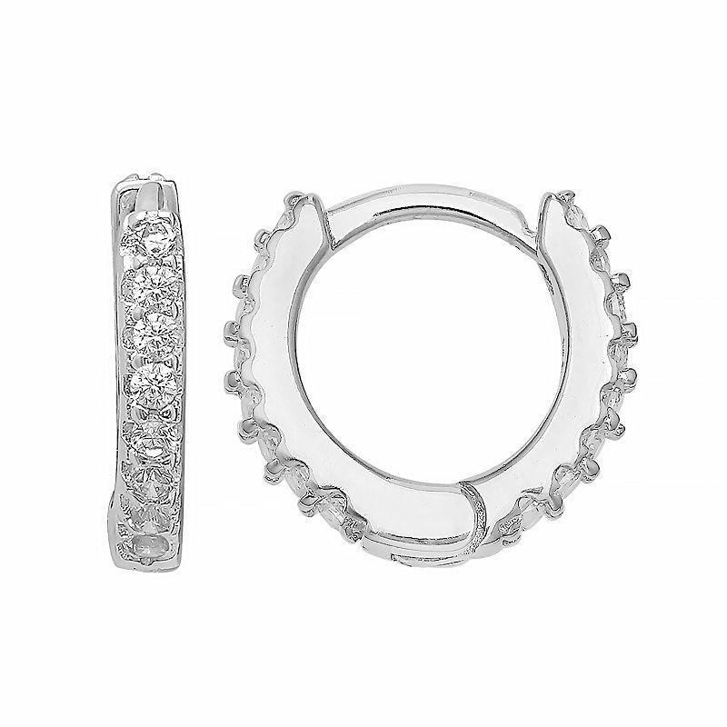 PRIMROSE Cubic Zirconia Huggie Hoop Earrings, Womens Silver Tone Product Image