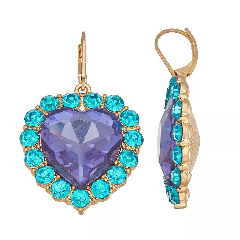 Simply Vera Vera Wang Gold Tone Leverback Large Stone Heart Drop Earrings, Womens, Blue Product Image