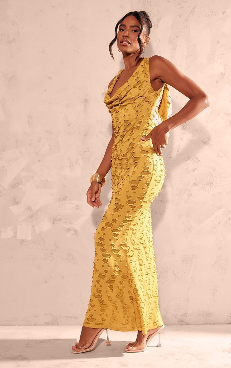 Chartreuse Woven Textured Cowl Neck Maxi Dress Product Image